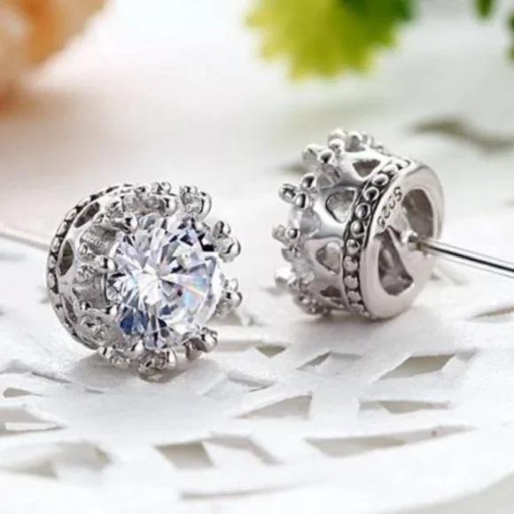 925 Sterling Silver Diamond Crown Earrings, Beautiful Earrings, Cute Earrings.